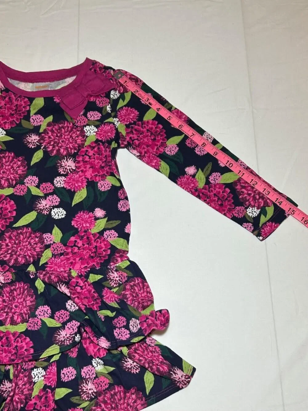 Gymboree Girls Size 5 Pink Blue Floral Long Sleeve Dress Ruffle Bottom NWT